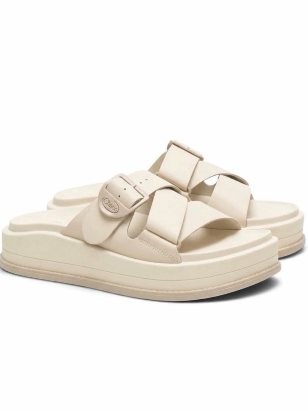Chaco Townes Midform Slide Sandals Cream Leather Size 7